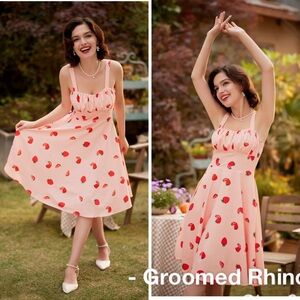 Belle Pogue Strawberry Ruched Bust Retro Fit Flare Dress Size XL